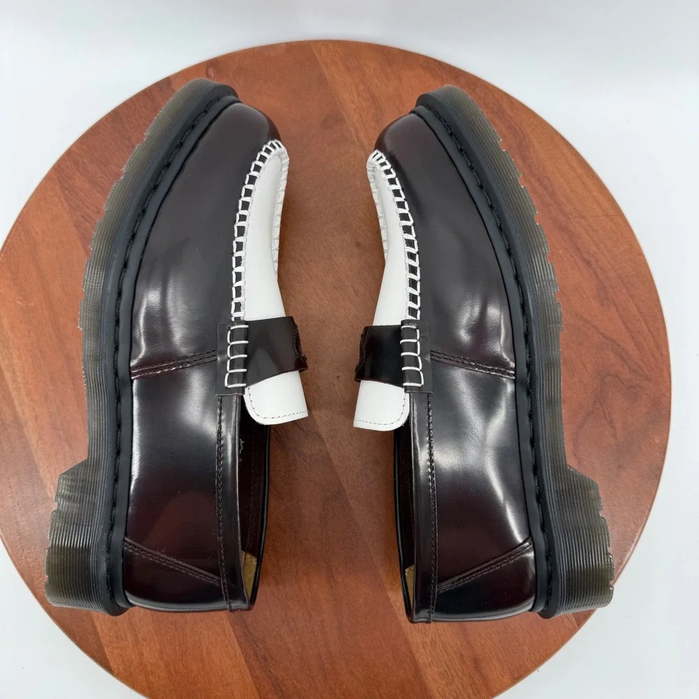 Dr. Martens Penton Heart Loafers Womens Cherry Red White Leather Shoes Size 11